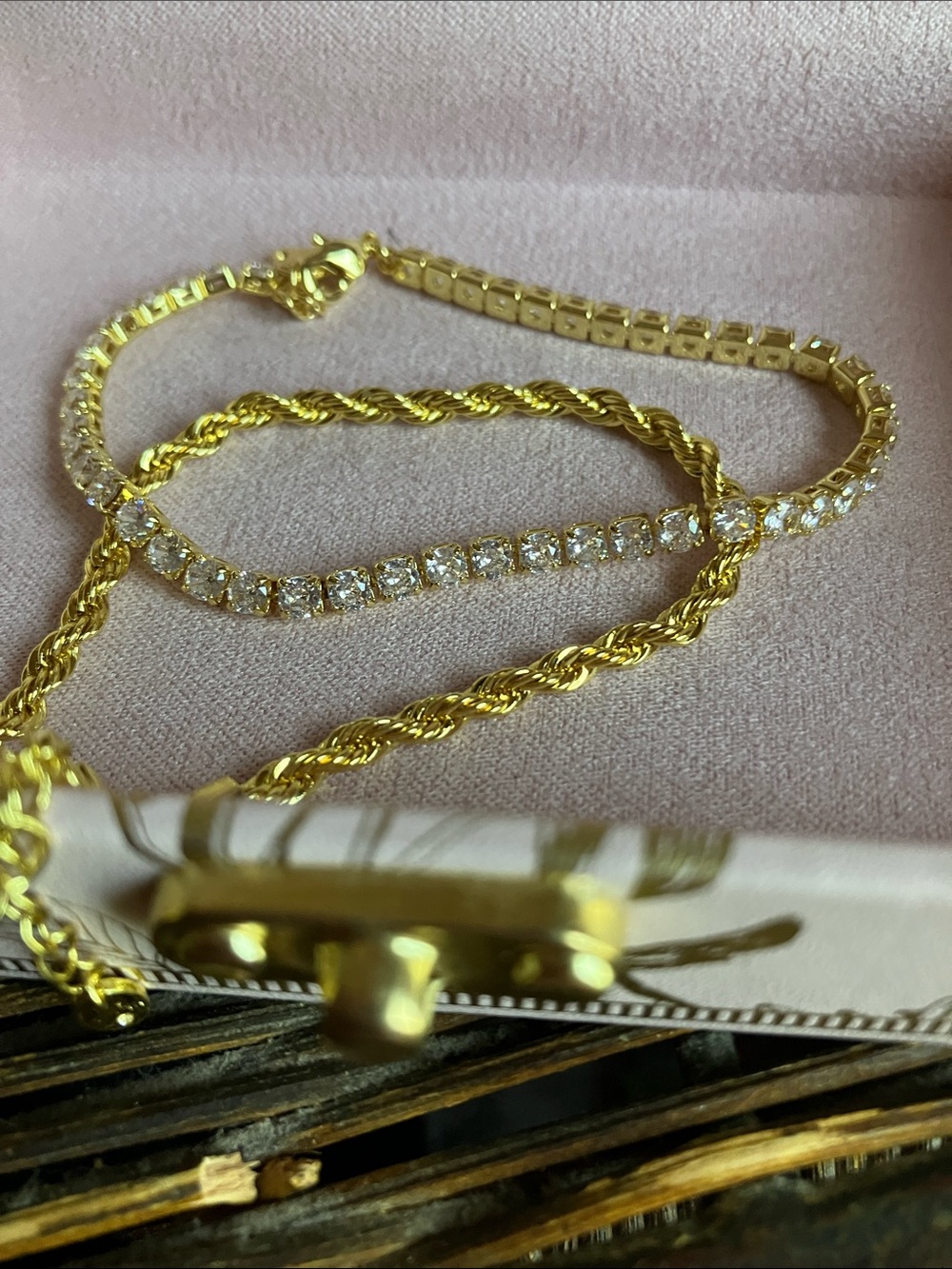Women's Gold-Tone Triple Chain Bracelet& necklace w free hair accessories & more